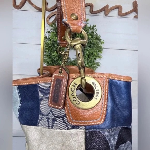 Coach Denim Patchwork Shoulder Bag 10003 Holiday 2006 Ltd Edition Leather Trim - Picture 5 of 16